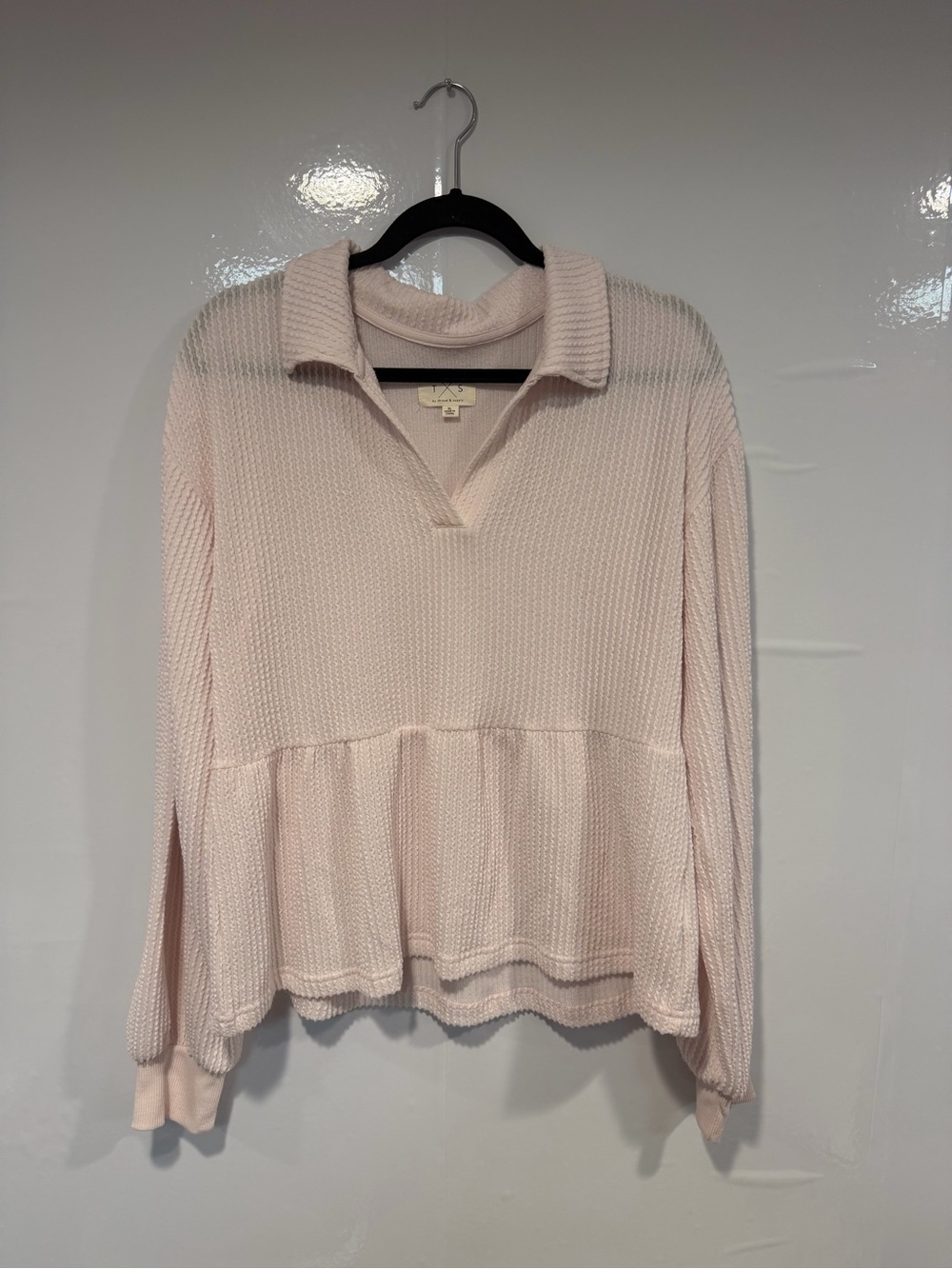 Thread & Supply Blush Pink Waffle Knit Collared Peplum Sweatshirt